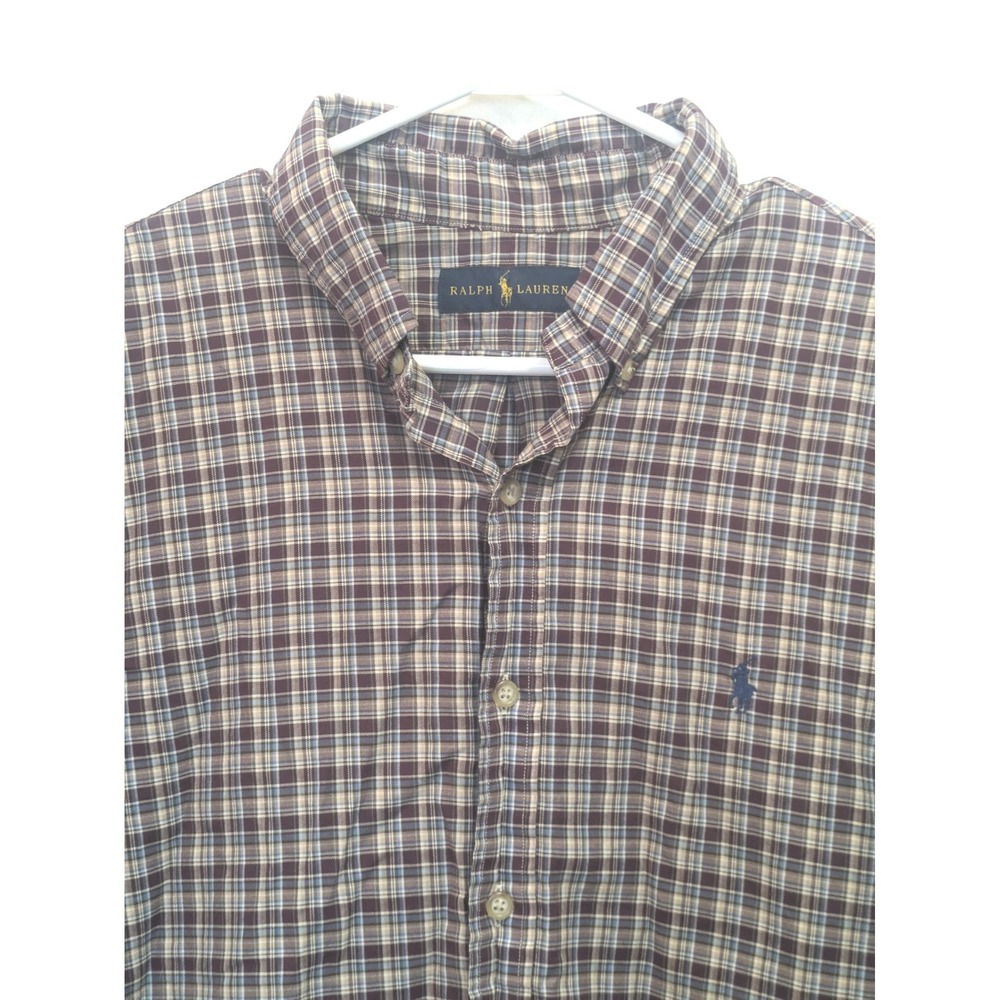 Ralph Lauren Mens Plaid Button Down Shirt Long‎ Sleeve Casual XL Red Brown Blue